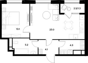 51 м², 1-комнатная квартира 25 673 944 ₽ - изображение 1