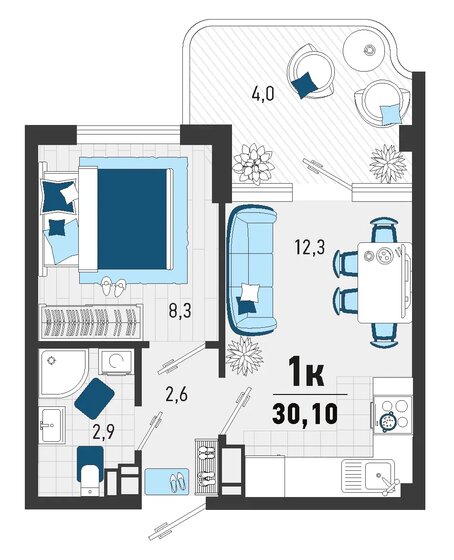30,1 м², 1-комнатная квартира 10 500 000 ₽ - изображение 1