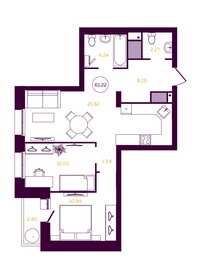 Квартира 61,2 м², 2-комнатная - изображение 1