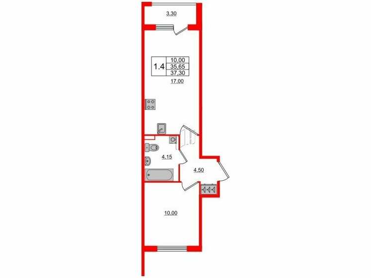 35,7 м², 1-комнатная квартира 6 700 216 ₽ - изображение 1