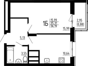 Квартира 36,2 м², 1-комнатная - изображение 1