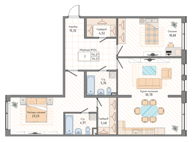 Квартира 114,3 м², 2-комнатная - изображение 1