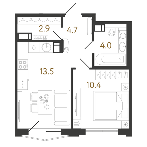 35,5 м², 1-комнатная квартира 10 200 645 ₽ - изображение 1