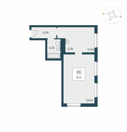 46,3 м², 2-комнатные апартаменты 6 750 000 ₽ - изображение 1