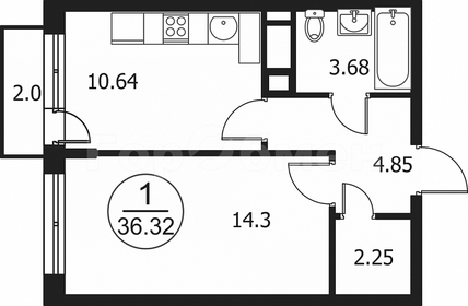 Квартира 36,6 м², 1-комнатная - изображение 1