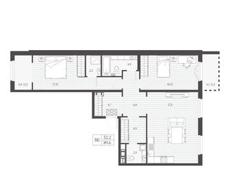 Квартира 89,6 м², 2-комнатная - изображение 1