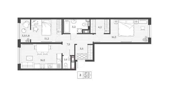 57 м², 2-комнатная квартира 6 750 000 ₽ - изображение 54