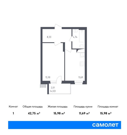 42,8 м², 1-комнатная квартира 8 884 811 ₽ - изображение 1