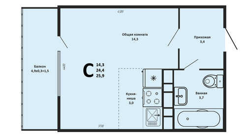 Квартира 26,2 м², студия - изображение 1