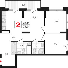 Квартира 74 м², 2-комнатная - изображение 2