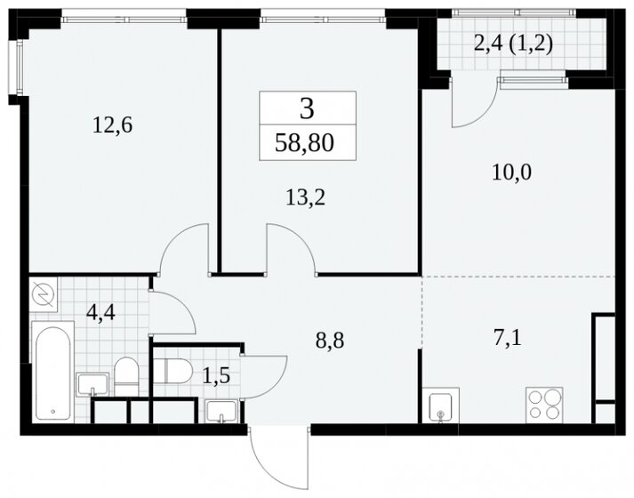 58,8 м², 3-комнатная квартира 16 900 000 ₽ - изображение 27