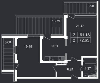 Квартира 72,7 м², 2-комнатные - изображение 1