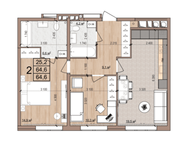 70,3 м², 2-комнатная квартира 4 120 000 ₽ - изображение 106