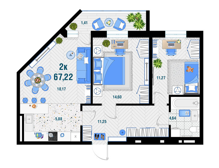 67,2 м², 2-комнатная квартира 8 738 600 ₽ - изображение 21