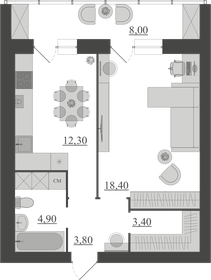 Квартира 50,8 м², 1-комнатная - изображение 1