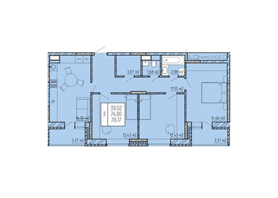 Квартира 78,2 м², 3-комнатная - изображение 1