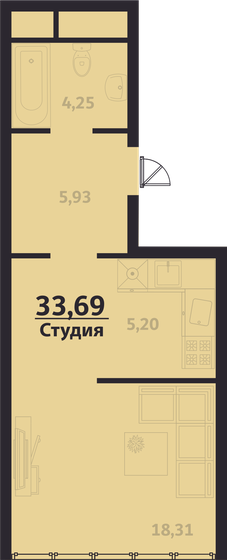 33,7 м², 1-комнатная квартира 4 312 320 ₽ - изображение 1