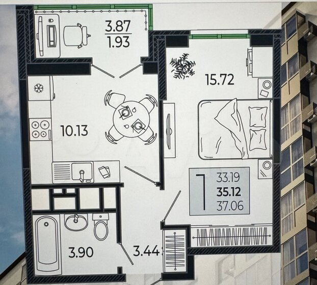 37,1 м², 1-комнатная квартира 4 900 000 ₽ - изображение 1