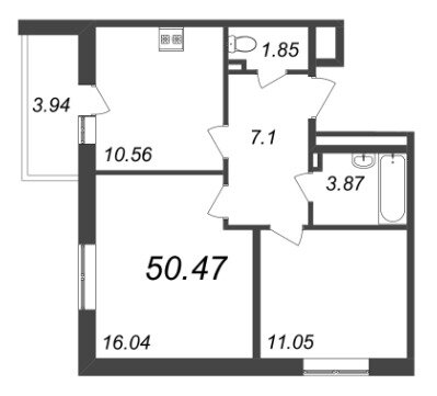 50,5 м², 2-комнатная квартира 8 887 000 ₽ - изображение 1