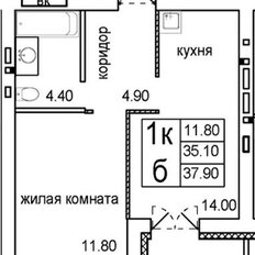 Квартира 38 м², 1-комнатная - изображение 4