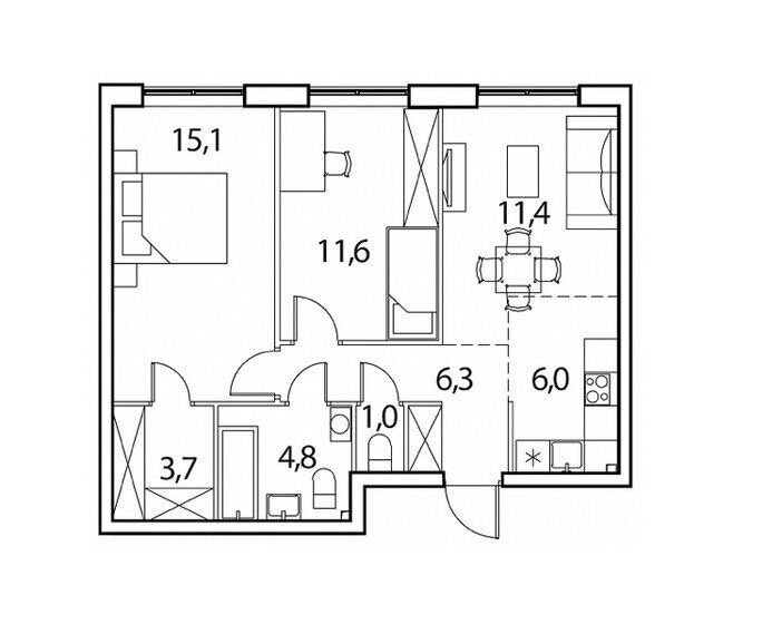 60 м², 2-комнатная квартира 8 500 000 ₽ - изображение 1