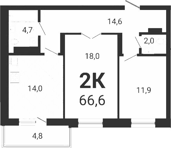 66,6 м², 2-комнатная квартира 10 400 000 ₽ - изображение 1