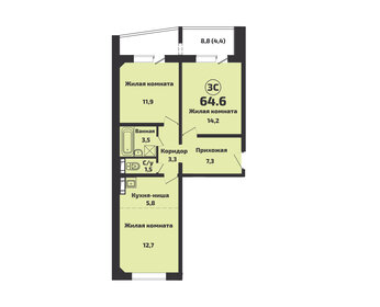 Квартира 64,6 м², 3-комнатная - изображение 1