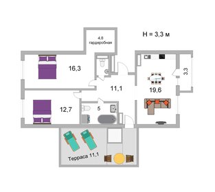 Квартира 71,3 м², 2-комнатная - изображение 1