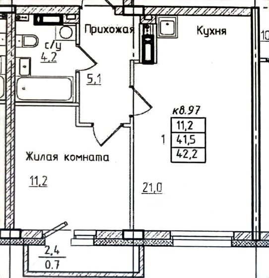 42,2 м², 1-комнатная квартира 7 200 000 ₽ - изображение 1