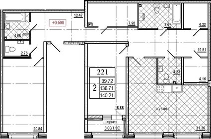 Квартира 140,2 м², 2-комнатная - изображение 1