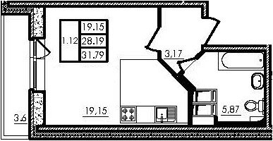 Квартира 28 м², студия - изображение 1