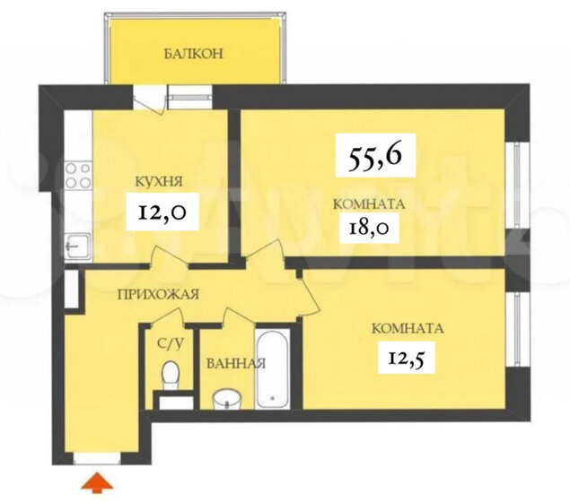 56 м², 2-комнатная квартира 8 990 000 ₽ - изображение 1