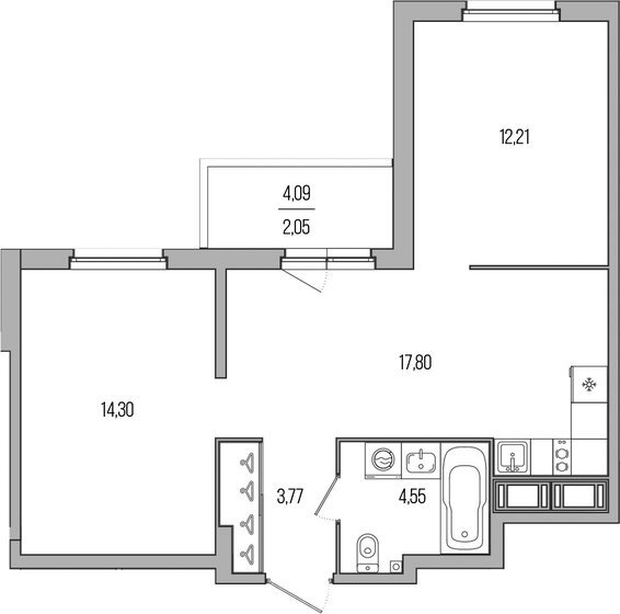 54,7 м², 2-комнатная квартира 9 385 000 ₽ - изображение 1