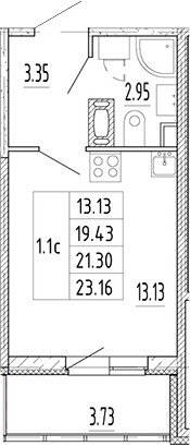 21,3 м², квартира-студия 4 346 000 ₽ - изображение 1