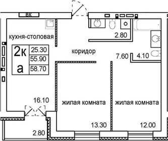 55,9 м², 2-комнатная квартира 6 300 000 ₽ - изображение 32