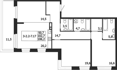 Квартира 106,2 м², 3-комнатная - изображение 1