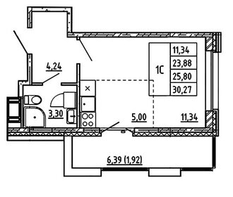 Квартира 30,3 м², студия - изображение 1