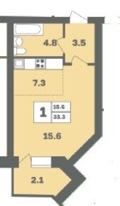 33,3 м², квартира-студия 3 296 700 ₽ - изображение 1