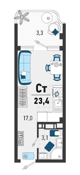 23,4 м², 1-комнатная квартира 8 550 000 ₽ - изображение 1