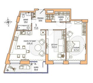 Квартира 77,3 м², 3-комнатная - изображение 2