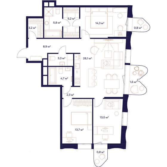 105,8 м², 3-комнатная квартира 47 175 200 ₽ - изображение 1