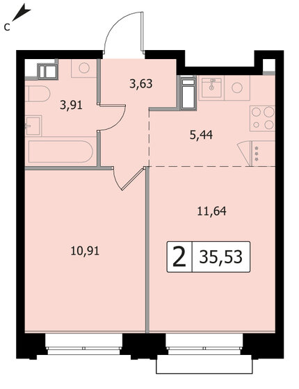 35,5 м², 2-комнатная квартира 8 154 135 ₽ - изображение 44
