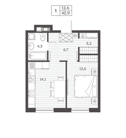 40,7 м², 1-комнатная квартира 6 177 283 ₽ - изображение 17