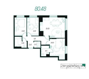 Квартира 80,5 м², 3-комнатная - изображение 1