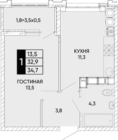 34 м², 1-комнатная квартира 5 168 000 ₽ - изображение 64