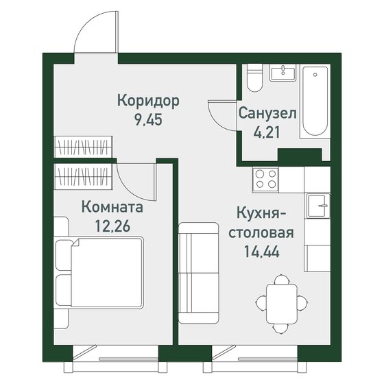 40,4 м², 1-комнатная квартира 5 166 080 ₽ - изображение 1