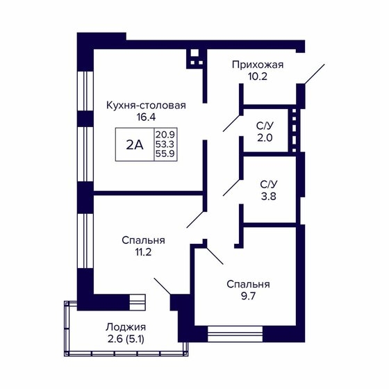 55,9 м², 2-комнатная квартира 7 043 400 ₽ - изображение 1