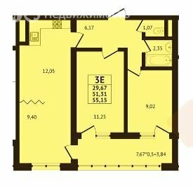 Квартира 57 м², 3-комнатная - изображение 1