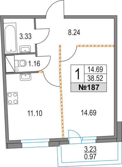 38,5 м², 1-комнатная квартира 11 369 056 ₽ - изображение 14