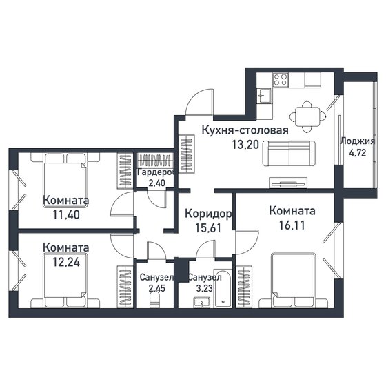 75,5 м², 3-комнатная квартира 10 462 500 ₽ - изображение 1